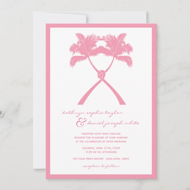 Knotted Palm Trees Tropical Destination Wedding Invitation (Front)