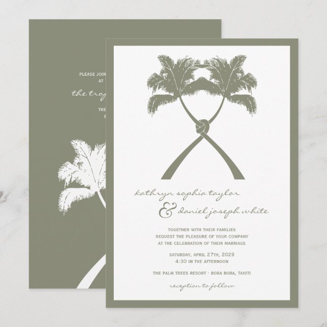 Knotted Palm Trees Tropical Destination Wedding Invitation (Front/Back)