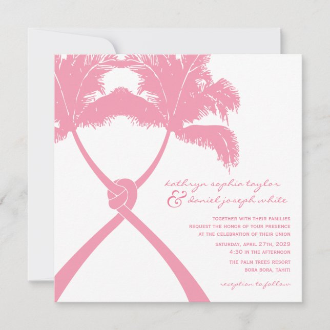Knotted Palm Trees Tropical Destination Wedding Invitation (Front)