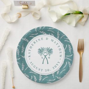 Knotted Palm Trees Tropical Destination Wedding Paper Plate