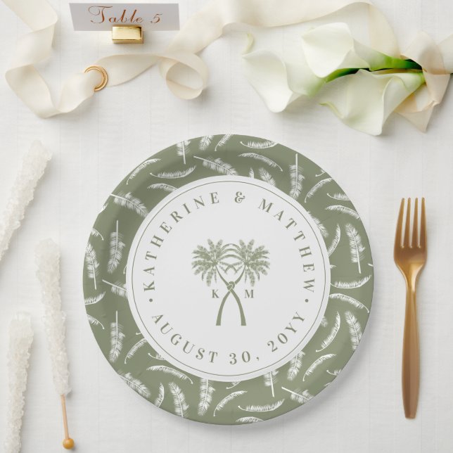 Knotted Palm Trees Tropical Destination Wedding Paper Plate (Wedding)