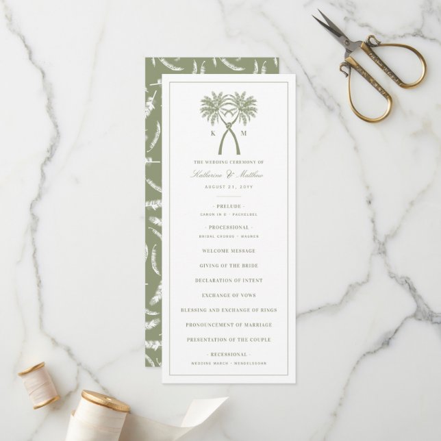 Knotted Palm Trees Tropical Destination Wedding Program (Front/Back In Situ)
