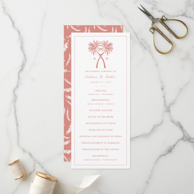 Knotted Palm Trees Tropical Destination Wedding Program (Front/Back In Situ)