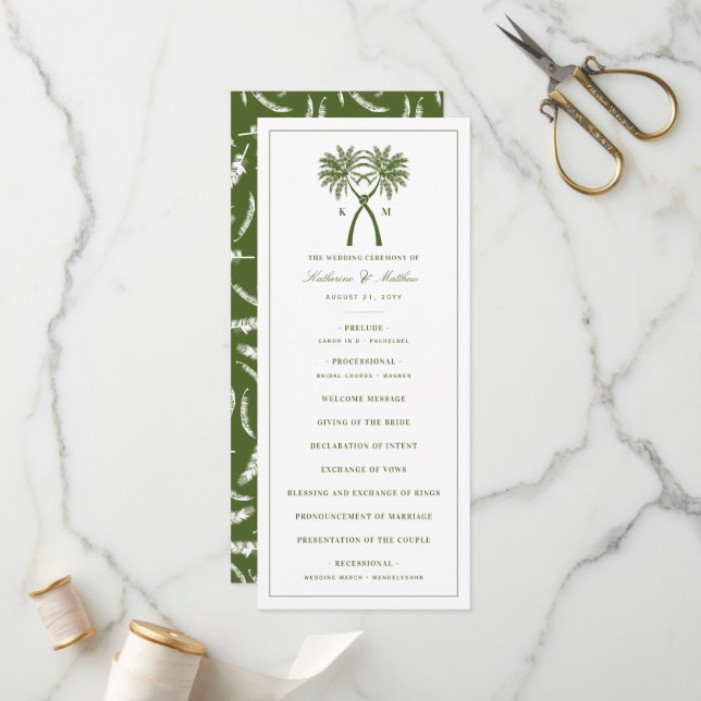 Knotted Palm Trees Tropical Destination Wedding Program (Front/Back In Situ)