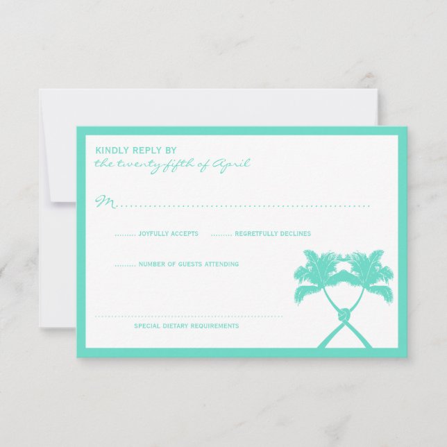 Knotted Palm Trees Tropical  Destination Wedding RSVP Card (Front)
