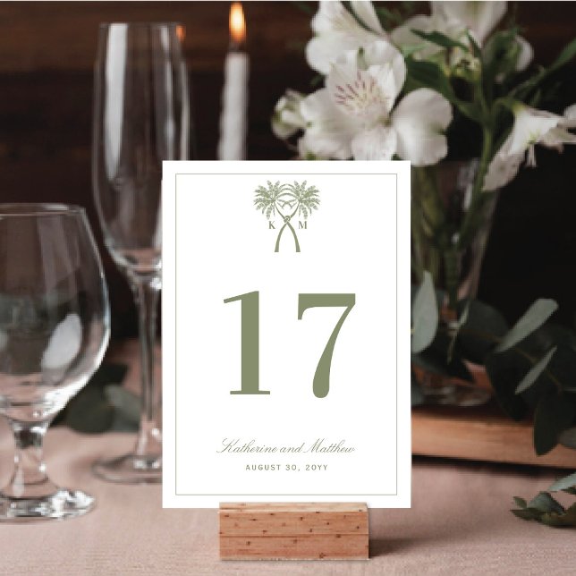 Knotted Palm Trees Tropical Destination Wedding Table Number (Knotted Palm Trees Tropical Destination Wedding Table Number Card @ fatfatin_blue_knot)