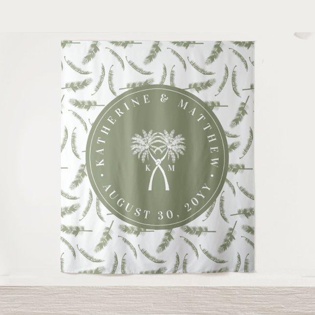 Knotted Palm Trees Tropical Destination Wedding Tapestry (Front)
