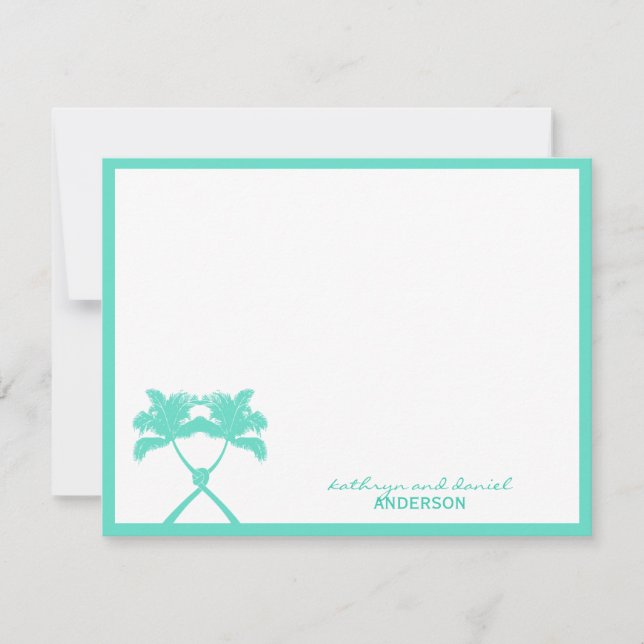 Knotted Palm Trees Tropical Destination Wedding Thank You Card (Front)