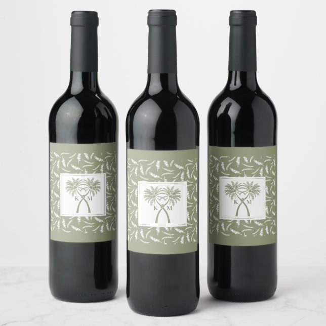 Knotted Palm Trees Tropical Destination Wedding Wine Label (Bottles)
