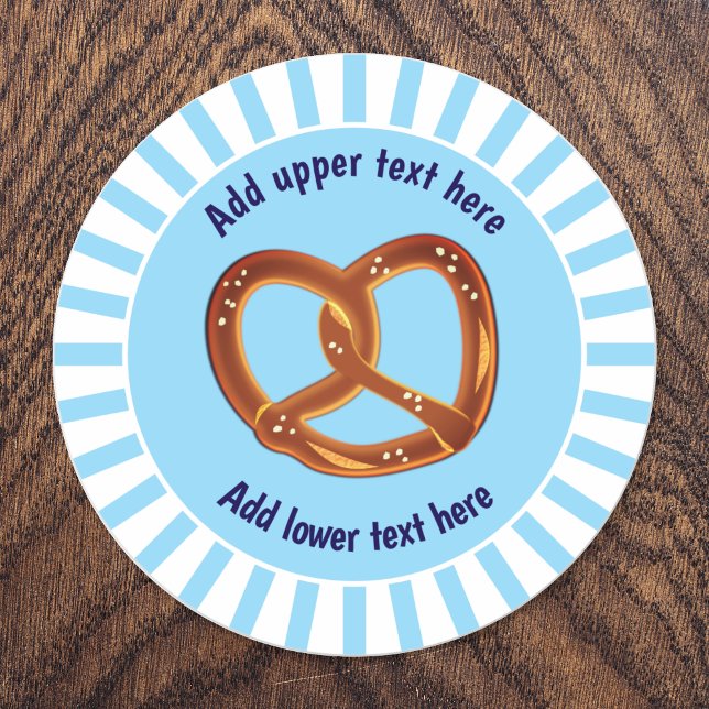 Knotted Pretzel Bread on Blue & White - own text Classic Round Sticker (Creator Uploaded)