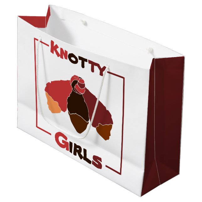 Knotty Girls Black Girls Tied Knot of Natural Hair Large Gift Bag (Front Angled)