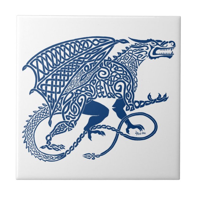 Knotwork Blue Dragon Tile (Front)