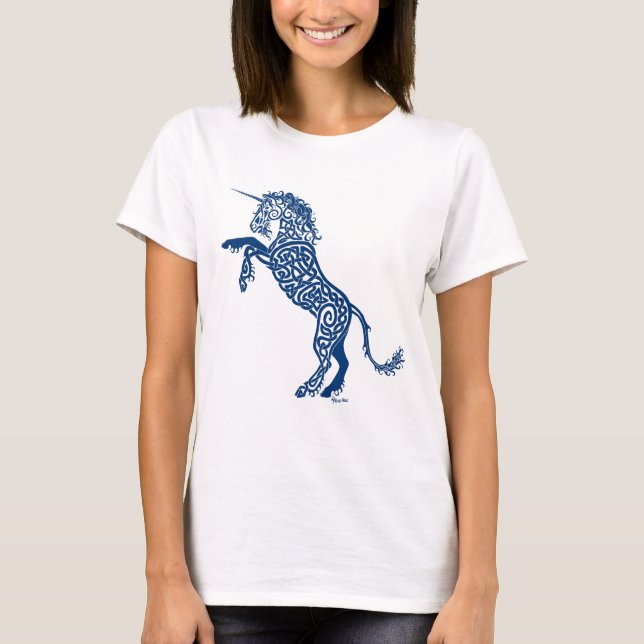 Knotwork Blue Unicorn T-Shirt (Front)