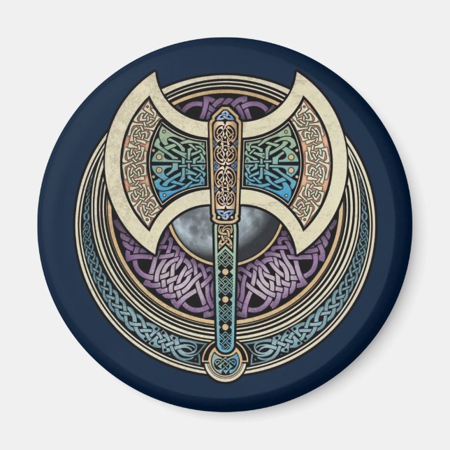 Knotwork Labrys Round Magnet (Front)