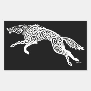 Knotwork Wolf, White on Black Sticker