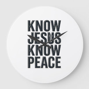Know Jesus Know Peace Vintage Christian Typography Large Clock