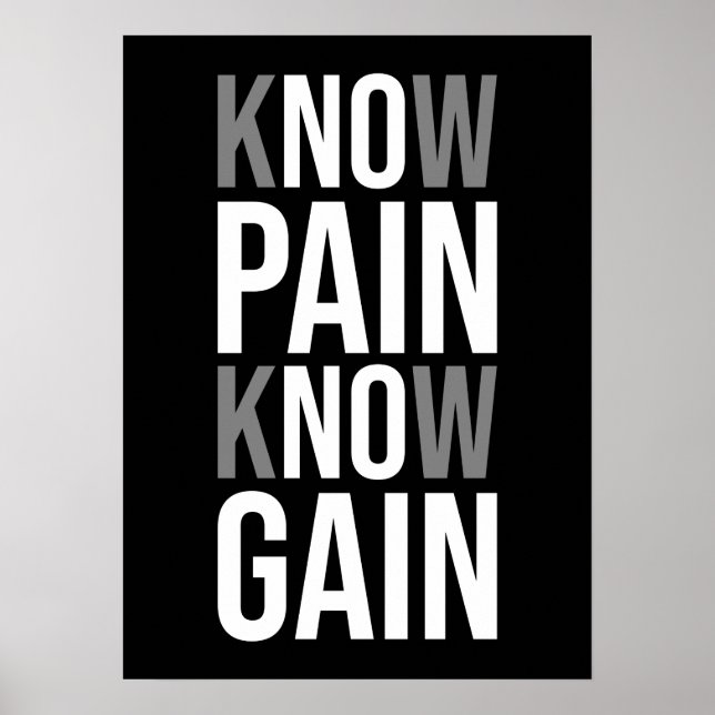 Know Pain Know Gain - No Pain No Gain - Motivation Poster (Front)