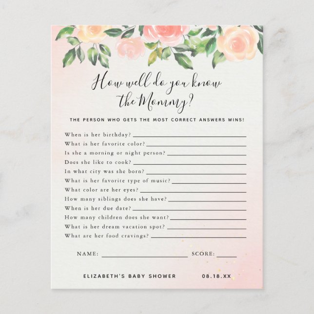 Know The Mommy | Baby Shower Game (Front)