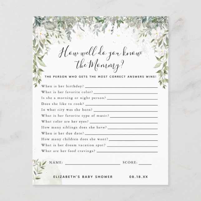 Know The Mommy | Baby Shower Game (Front)