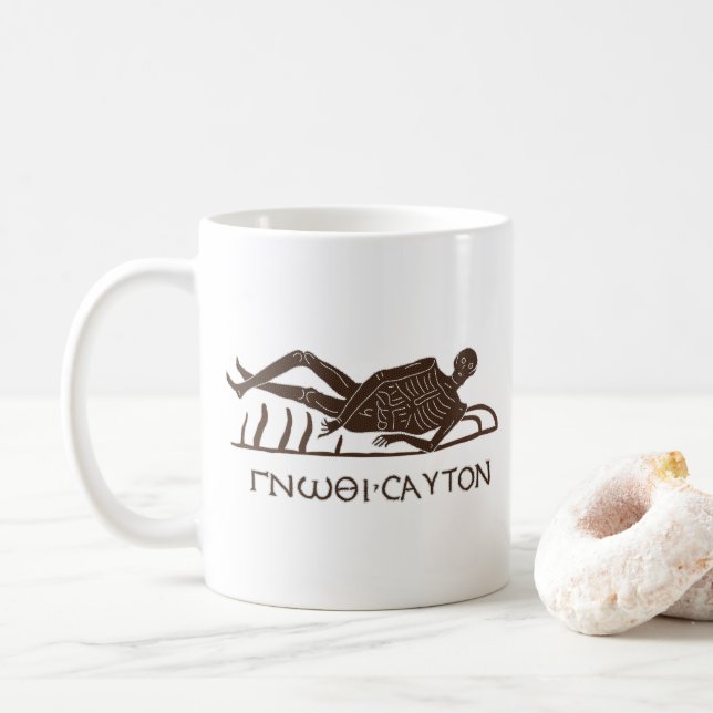 Know Thyself Memento Mori Mosaic Coffee Mug (With Donut)
