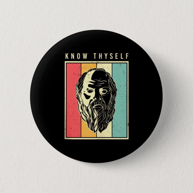 Know Thyself Philosophers Retro Philosophy Tank To 2 Inch Round Button (Front)