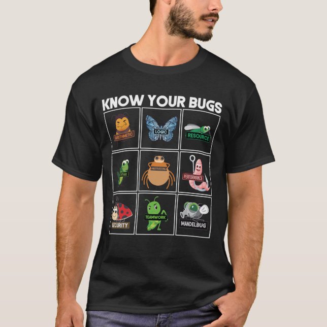 Know Your Bugs Programmer Coding T-Shirt (Front)