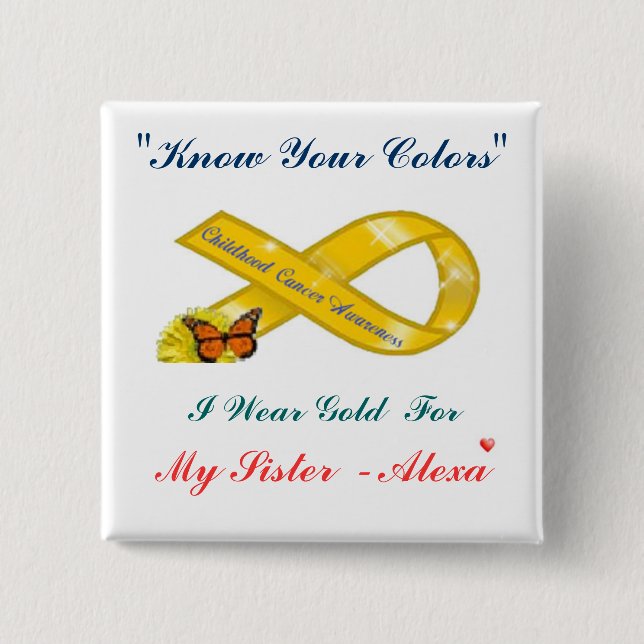 "Know Your Colours" Cancer Awareness Square/Black 2 Inch Square Button (Front)