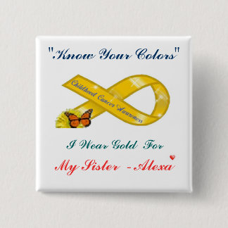 "Know Your Colours" Cancer Awareness Square/Black 2 Inch Square Button