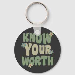 know your worth vintage groovy quote keychain