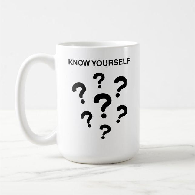 “KNOW YOURSELF” motivational bold text tee design Coffee Mug (Left)
