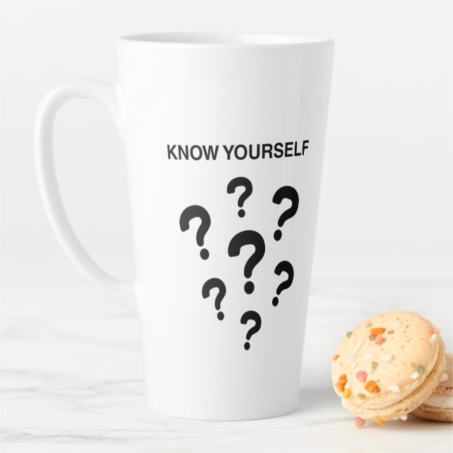 “KNOW YOURSELF” motivational bold text tee design Latte Mug (In Situ)