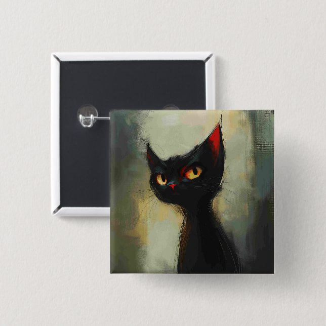  Knowing Black Ninja Cat  2 Inch Square Button (Front & Back)