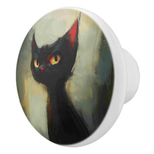  Knowing Black Ninja Cat  Ceramic Knob