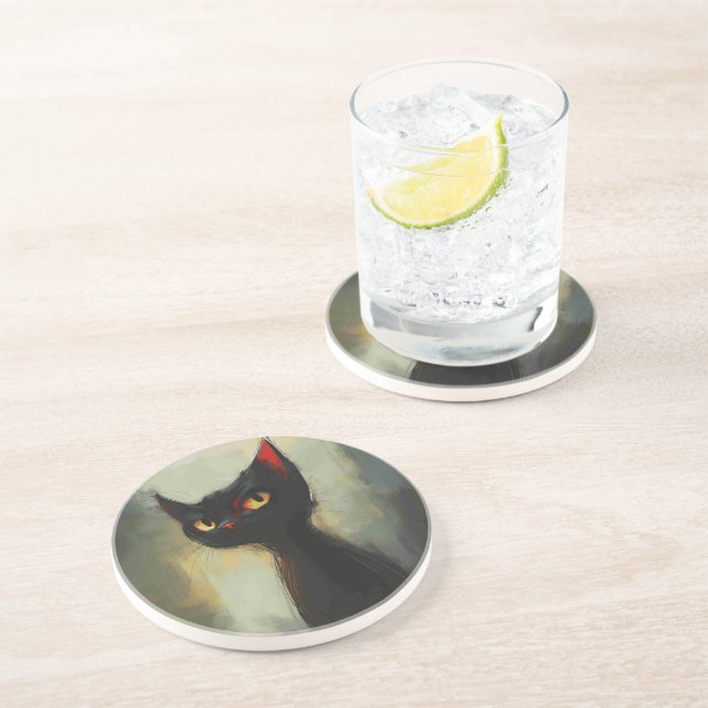  Knowing Black Ninja Cat  Coaster (Side)