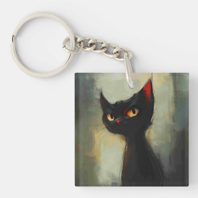  Knowing Black Ninja Cat  Keychain (Front)