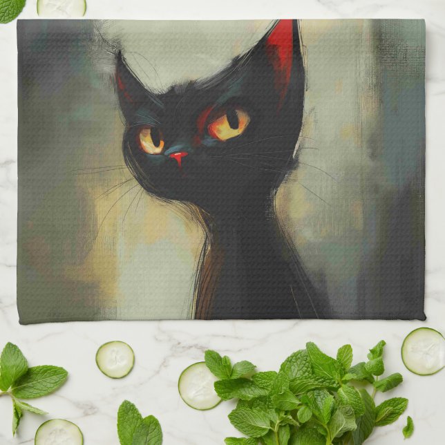  Knowing Black Ninja Cat  Kitchen Towel (Folded)