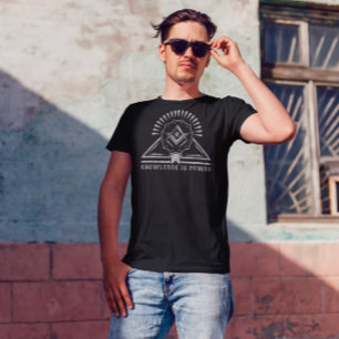 Knowledge is Power White Glitter Geometric Design T-Shirt