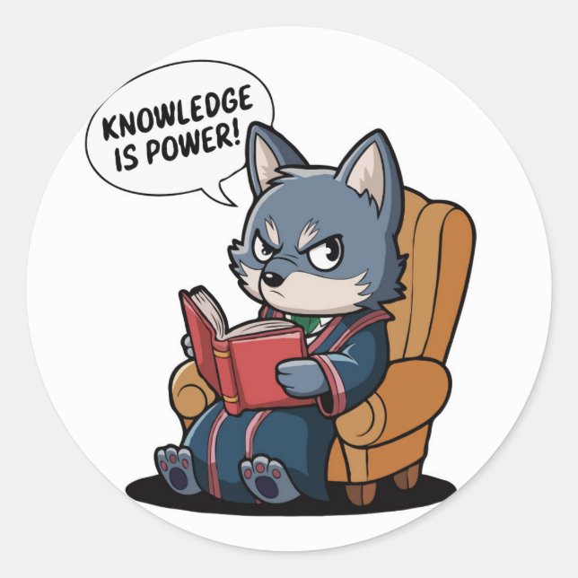 Knowledge is Power - Wise Wolf Back To School Classic Round Sticker (Front)