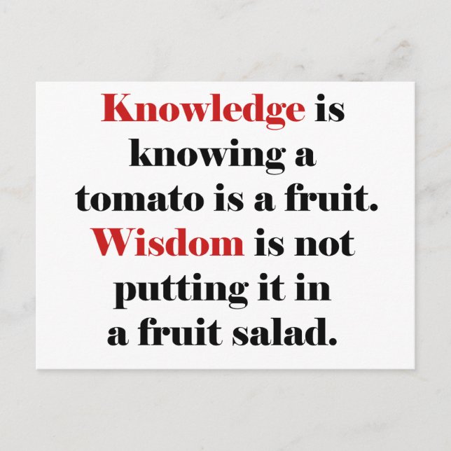 Knowledge vs. Wisdom Tomato Edition Postcard (Front)
