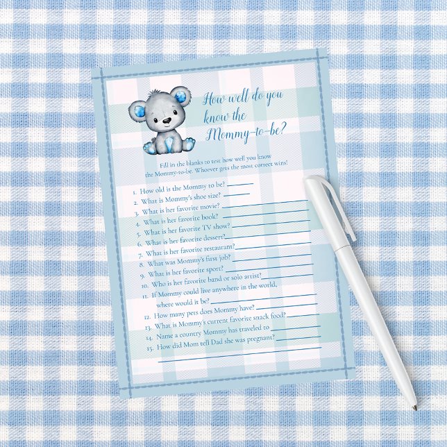 Knows Mommy Best Cute Grey Bear Boy Shower Game Invitation (Creator Uploaded)
