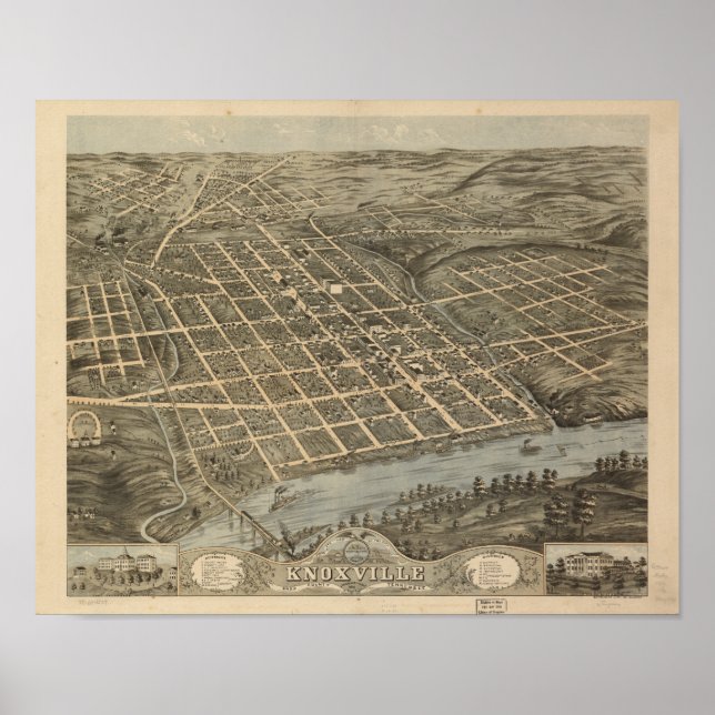 Knoxville Tennessee 1871 Antique Panoramic Map Poster (Front)