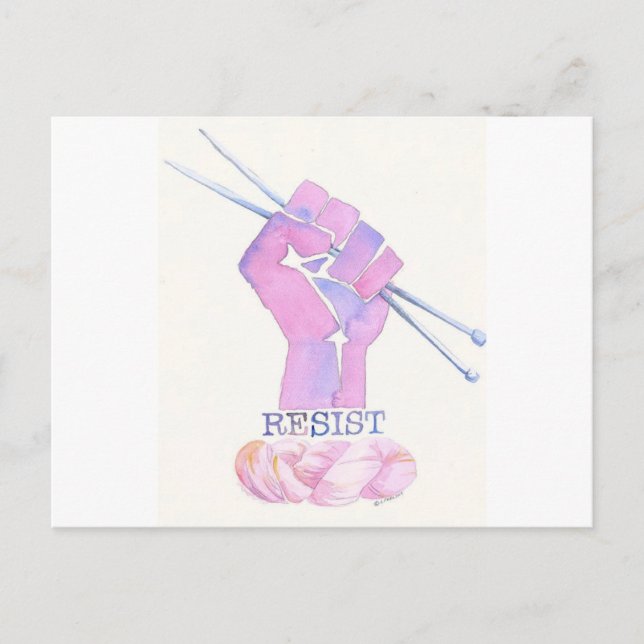 Kntting power fist with RESIST Postcard (Front)
