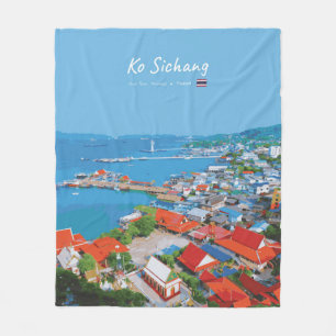 Ko Sichang, Thailand - Vibrant Harbour View Fleece Blanket