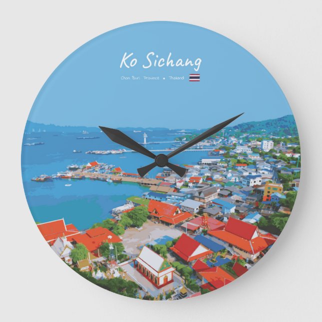 Ko Sichang, Thailand - Vibrant Harbour View Large Clock (Front)