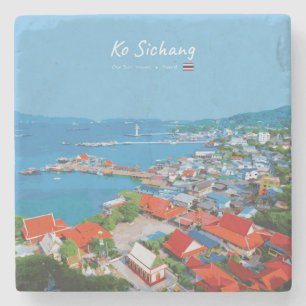 Ko Sichang, Thailand - Vibrant Harbour View Stone Coaster
