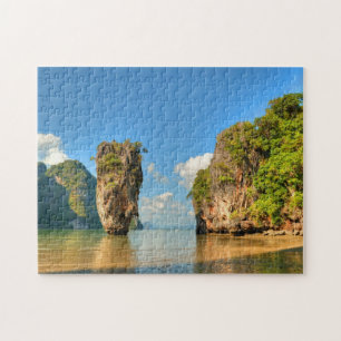 Ko Tapu island in Thailand reflecting in water Jigsaw Puzzle