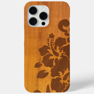 Koa Wood Hibiscus Floral with Island Hawaii Vibes iPhone 15 Pro Max Case