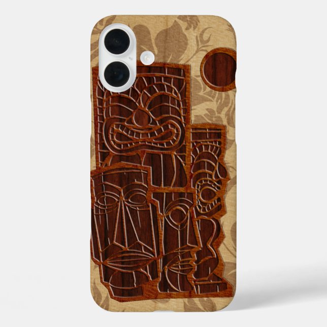 Koa Wood Tiki Sun Faux Wood Surfboard Case-Mate iPhone Case (Back)