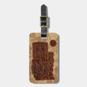Koa Wood Tiki Sun Hawaiian Faux Wood Luggage Tag