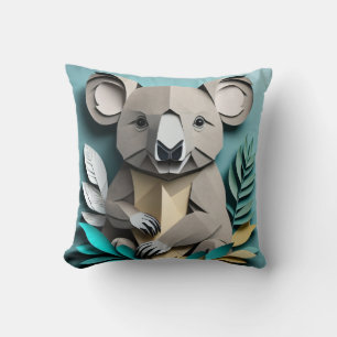 Koala 3D Paper Art Design T-shirt  Throw Pillow